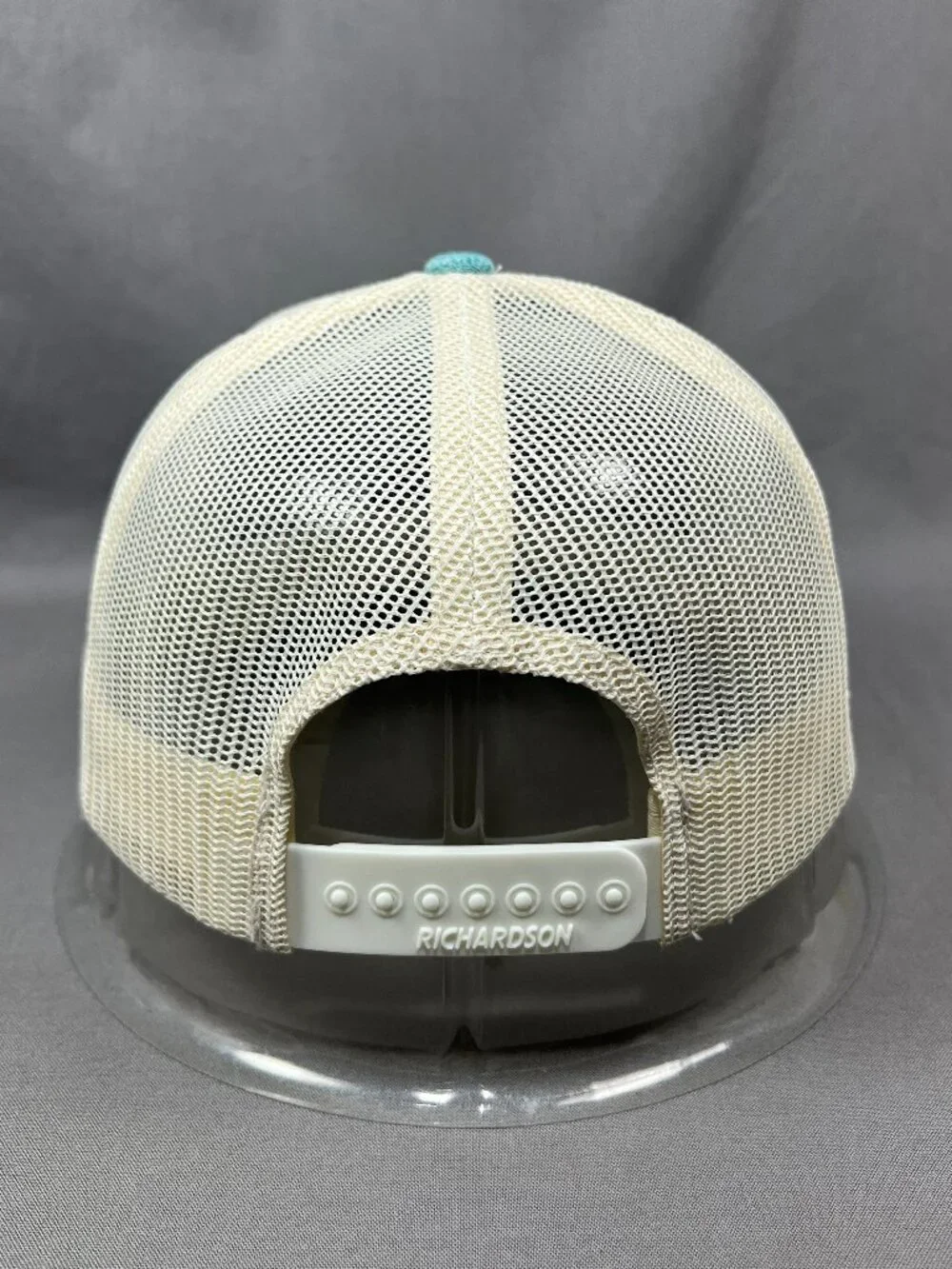 Richardson Trucker Hat Blue Teal Ivory Mesh Snapback Fishing Flag Signatures Cap